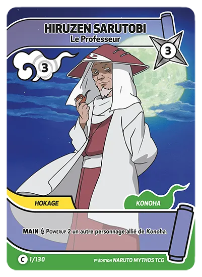 Carte Naruto Mythos HIRUZEN SARUTOBI – Le Professeur 001/130 C 1er Chapitre Neuf FR LorenZone