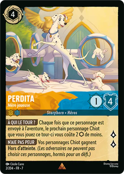 Carte Lorcana - Disney Perdita, Mère joueuse 002/204 Rare Cécile Carre Chapitre 07 L'Île d'Archazia ARI Neuf FR LorenZone