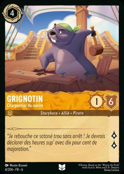 Carte Lorcana - Disney Grignotin, Charpentier du navire 004/204 Peu Commune Chapitre 06 La Mer Azurite AZS Neuf FR LorenZone