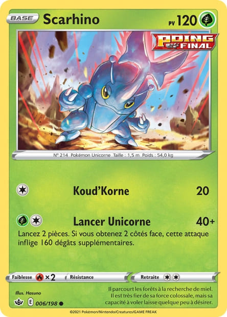 Carte Pokémon Scarhino 006/198 CRE Règne de Glace EB06 Neuf FR LorenZone