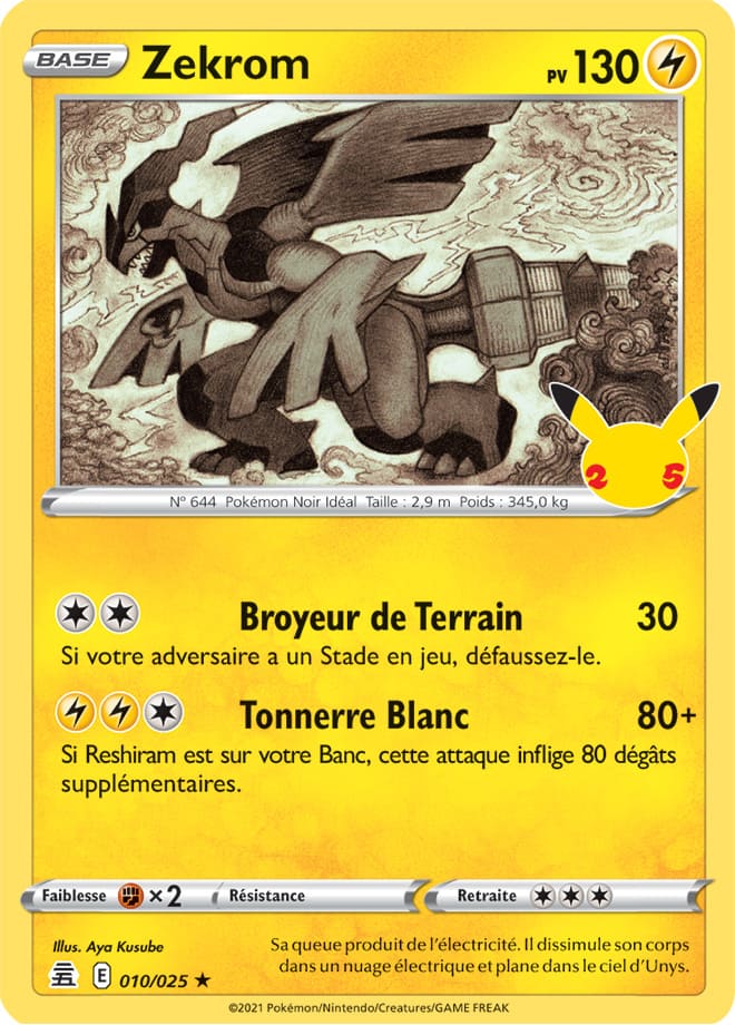 Carte Pokémon Zekrom 010/025 CEL Célébrations 25 ans EB07_5 Neuf FR LorenZone