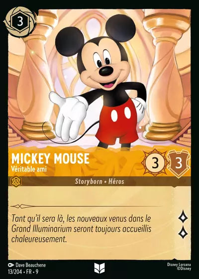 Carte Lorcana - Disney Mickey Mouse, Véritable ami 013/204 Chapitre 09 Fabuleux FAB Neuf FR LorenZone