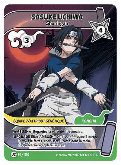 Carte Naruto Mythos SASUKE UCHIWA – Sharingan 014/130 UC 1er Chapitre Neuf FR LorenZone