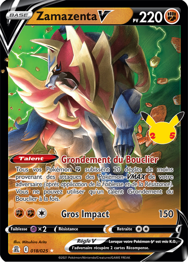 Carte Pokémon Zamazenta V 018/025 CEL Célébrations 25 ans EB07_5 Neuf FR LorenZone