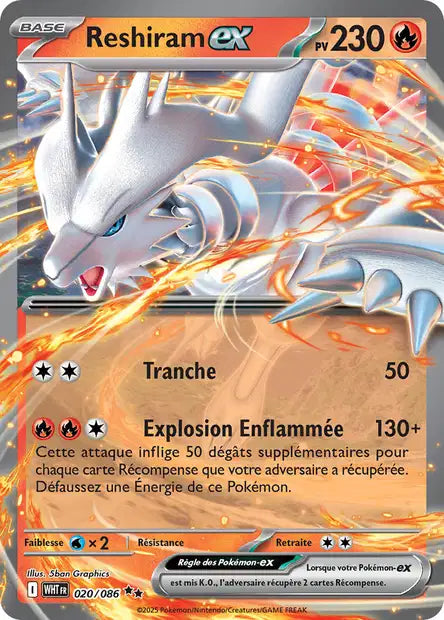Carte Pokémon Reshiram EX 020/086 WHT Flamme Blanche EV10_5 Neuf FR LorenZone