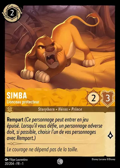 Carte Lorcana - Disney Simba, Lionceau protecteur 020/204 Chapitre 01 Premier Chapitre FC Neuf FR LorenZone