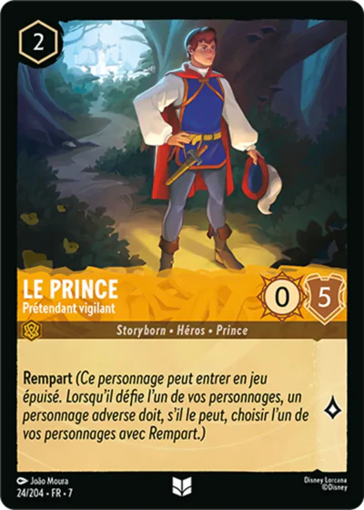 Carte Lorcana - Disney Le Prince, Prétendant vigilant 024/204 Peu Commune João Moura Chapitre 07 L'Île d'Archazia ARI Neuf FR LorenZone