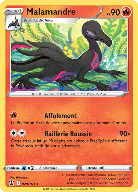 Carte Pokémon Malamandre 028/163 SWSH5 Styles de Combat EB05 Neuf FR LorenZone