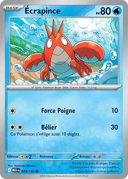 Carte Pokémon Écrapince 033/132 MEG Méga-Évolution ME01 Neuf FR LorenZone
