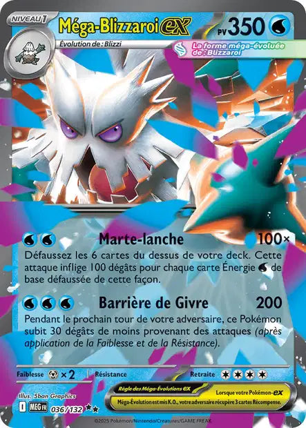 Carte Pokémon Méga-Blizzaroi EX 036/132 MEG Méga-Évolution ME01 Neuf FR LorenZone