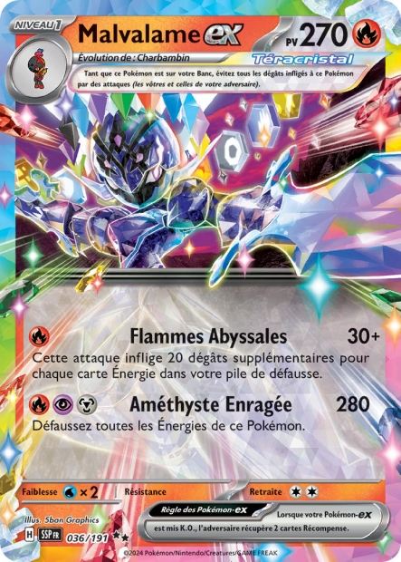 Carte Pokémon Malvalame EX 036/191 SSP Étincelles Déferlantes EV08 Neuf FR LorenZone