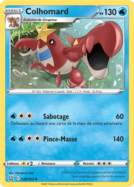 Carte Pokémon Colhomard 039/163 SWSH5 Styles de Combat EB05 Neuf FR LorenZone