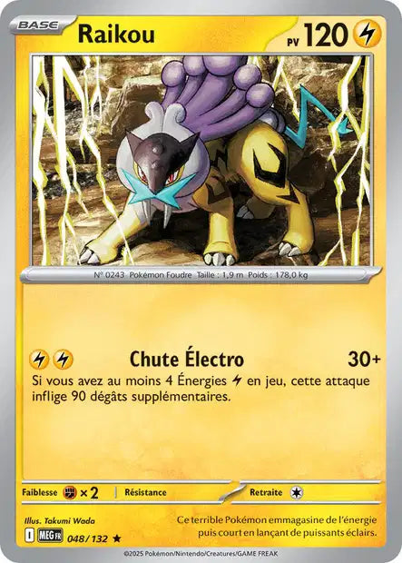 Carte Pokémon Raikou 048/132 MEG Méga-Évolution ME01 Neuf FR LorenZone