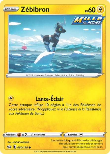 Carte Pokémon Zébibron 050/198 CRE Règne de Glace EB06 Neuf FR LorenZone