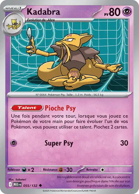 Carte Pokémon Kadabra 055/132 MEG Méga-Évolution ME01 Neuf FR LorenZone