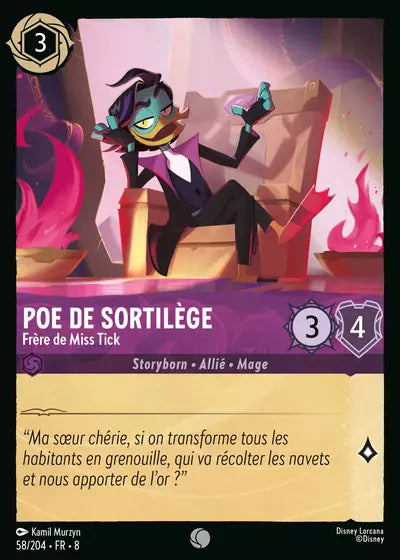 Carte Lorcana - Disney Poe de sortilège, Frère de Miss Tick 058/204 Commune Kamil Murzyn Chapitre 08 Le Règne de Jafar ROJ Neuf FR LorenZone