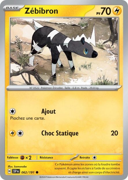 Carte Pokémon Zébibron 062/191 SSP Étincelles Déferlantes EV08 Neuf FR LorenZone