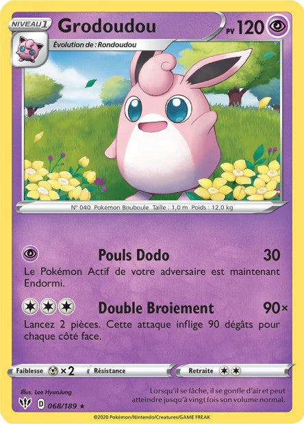 Carte Pokémon Grodoudou 068/189 SWSH3 Ténèbres Embrasées EB03 Neuf FR LorenZone