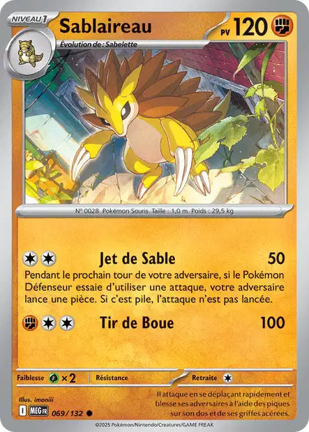 Carte Pokémon Sablaireau 069/132 MEG Méga-Évolution ME01 Neuf FR LorenZone