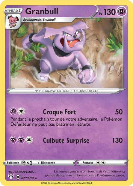 Carte Pokémon Granbull 071/189 SWSH3 Ténèbres Embrasées EB03 Neuf FR LorenZone