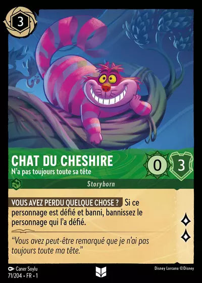 Carte Lorcana - Disney Chat du Cheshire, N'a pas toujours toute sa tête 071/204 Chapitre 01 Premier Chapitre FC Neuf FR LorenZone