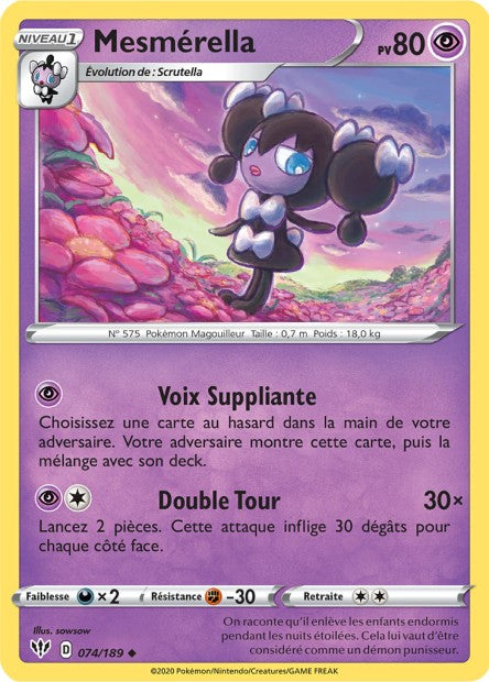 Carte Pokémon Mesmérella 074/189 SWSH3 Ténèbres Embrasées EB03 Neuf FR LorenZone