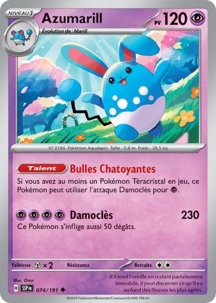 Carte Pokémon Azumarill 074/191 SSP Étincelles Déferlantes EV08 Neuf FR LorenZone