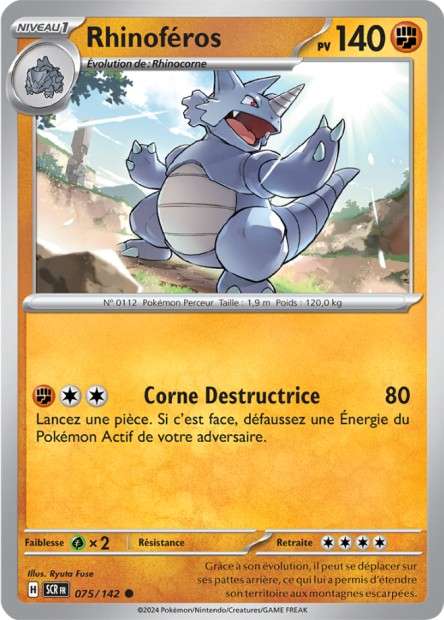 Carte Pokémon Rhinoféros 075/142 SCR Couronne Stellaire EV07 Neuf FR LorenZone