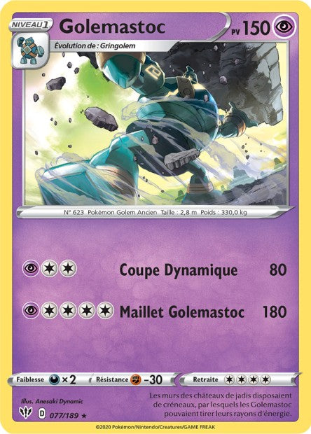 Carte Pokémon Golemastoc 077/189 SWSH3 Ténèbres Embrasées EB03 Neuf FR LorenZone