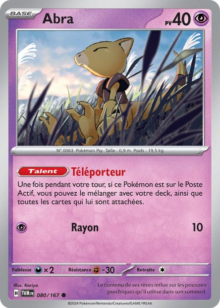 Carte Pokémon Abra 080/167 TWM Mascarade Crépusculaire EV06 Neuf FR LorenZone