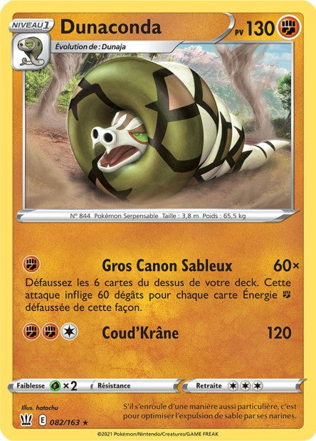 Carte Pokémon Dunaconda 082/163 SWSH5 Styles de Combat EB05 Neuf FR LorenZone