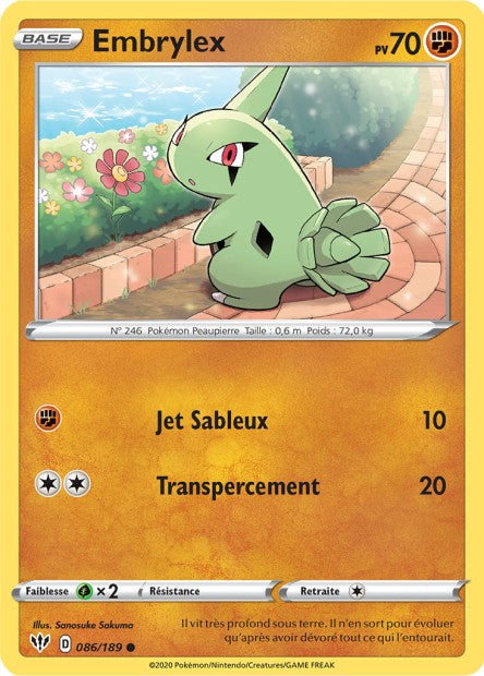 Carte Pokémon Embrylex 086/189 SWSH3 Ténèbres Embrasées EB03 Neuf FR LorenZone
