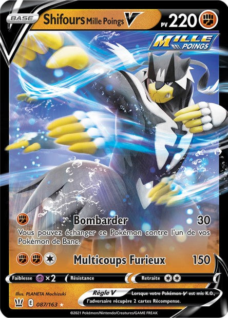 Carte Pokémon Shifours Mille Poings V 087/163 SWSH5 Styles de Combat EB05 Neuf FR LorenZone