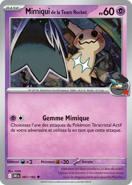 Carte Pokémon Mimiqui de la Team Rocket 087/182 DRI Rivalités Destinées EV10 Neuf FR LorenZone