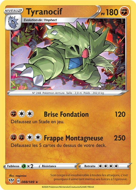 Carte Pokémon Tyranocif 088/189 SWSH3 Ténèbres Embrasées EB03 Neuf FR LorenZone