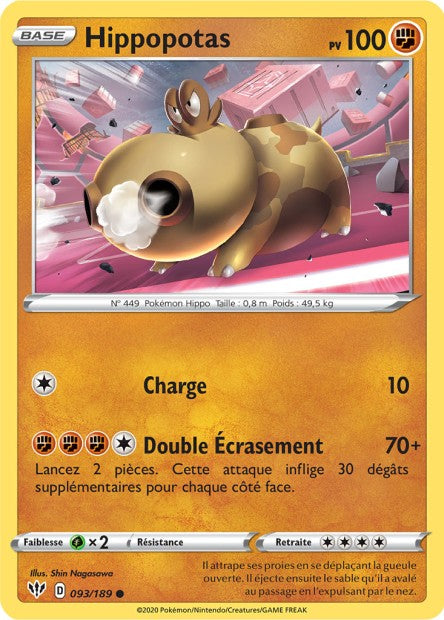 Carte Pokémon Hippopotas 093/189 SWSH3 Ténèbres Embrasées EB03 Neuf FR LorenZone