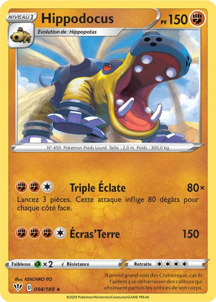 Carte Pokémon Hippodocus 094/189 SWSH3 Ténèbres Embrasées EB03 Neuf FR LorenZone