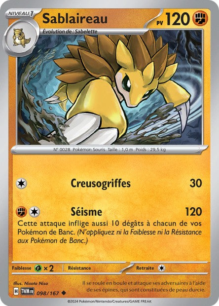 Carte Pokémon Sablaireau 098/167 TWM Mascarade Crépusculaire EV06 Neuf FR LorenZone