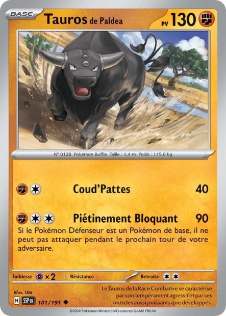Carte Pokémon Tauros de Paldea 101/191 SSP Étincelles Déferlantes EV08 Neuf FR LorenZone