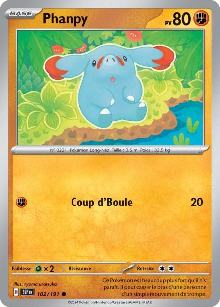 Carte Pokémon Phanpy 102/191 SSP Étincelles Déferlantes EV08 Neuf FR LorenZone
