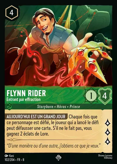 Carte Lorcana - Disney Flynn Rider, Entrant par effraction 102/204 Super Rare Koni Chapitre 08 Le Règne de Jafar ROJ Neuf FR LorenZone