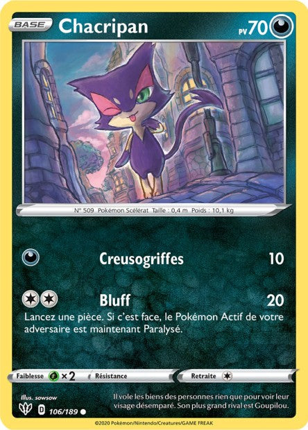 Carte Pokémon Chacripan 106/189 SWSH3 Ténèbres Embrasées EB03 Neuf FR LorenZone