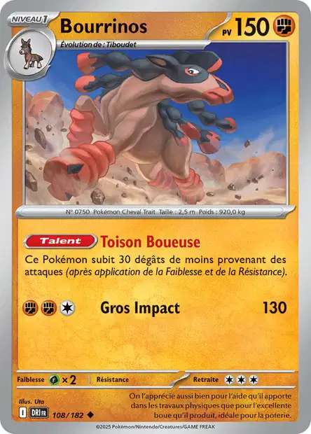 Carte Pokémon Bourrinos 108/182 DRI Rivalités Destinées EV10 Neuf FR LorenZone