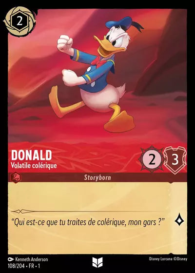 Carte Lorcana - Disney Donald, Volatile colérique 108/204 Chapitre 01 Premier Chapitre FC Neuf FR LorenZone