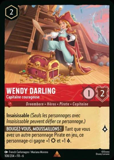 Carte Lorcana - Disney Wendy Darling, Capitaine courageuse 108/204 Rare Chapitre 06 La Mer Azurite AZS Neuf FR LorenZone
