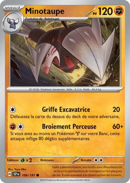 Carte Pokémon Minotaupe 109/191 SSP Étincelles Déferlantes EV08 Neuf FR LorenZone