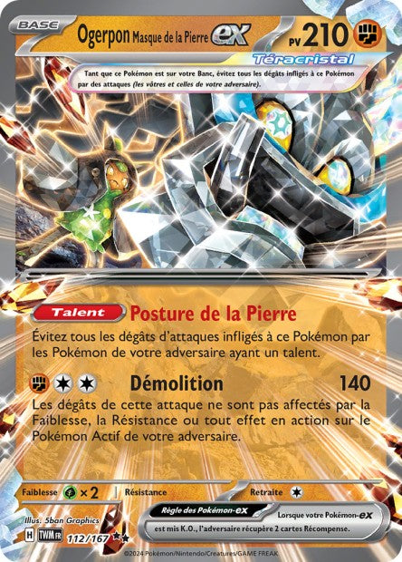 Carte Pokémon Ogerpon Masque de la Pierre EX 112/167 TWM Mascarade Crépusculaire EV06 Neuf FR LorenZone