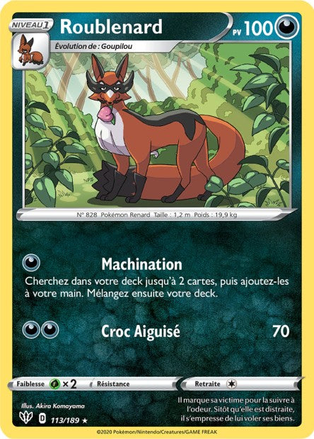 Carte Pokémon Roublenard 113/189 SWSH3 Ténèbres Embrasées EB03 Neuf FR LorenZone