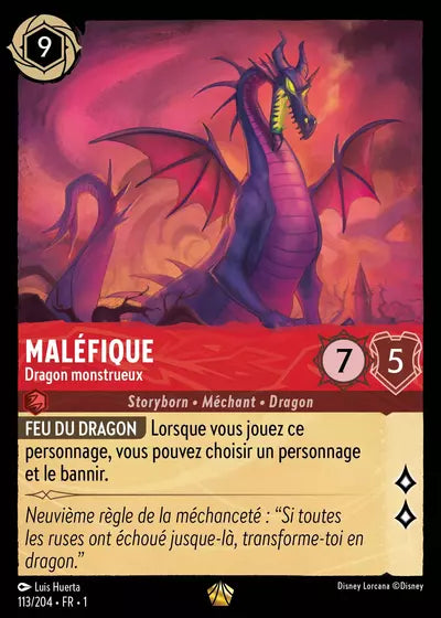 Carte Lorcana - Disney Maléfique, Dragon monstrueux 113/204 Chapitre 01 Premier Chapitre FC Neuf FR LorenZone
