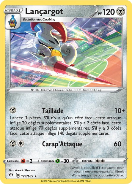 Carte Pokémon Lançargot 124/189 SWSH3 Ténèbres Embrasées EB03 Neuf FR LorenZone